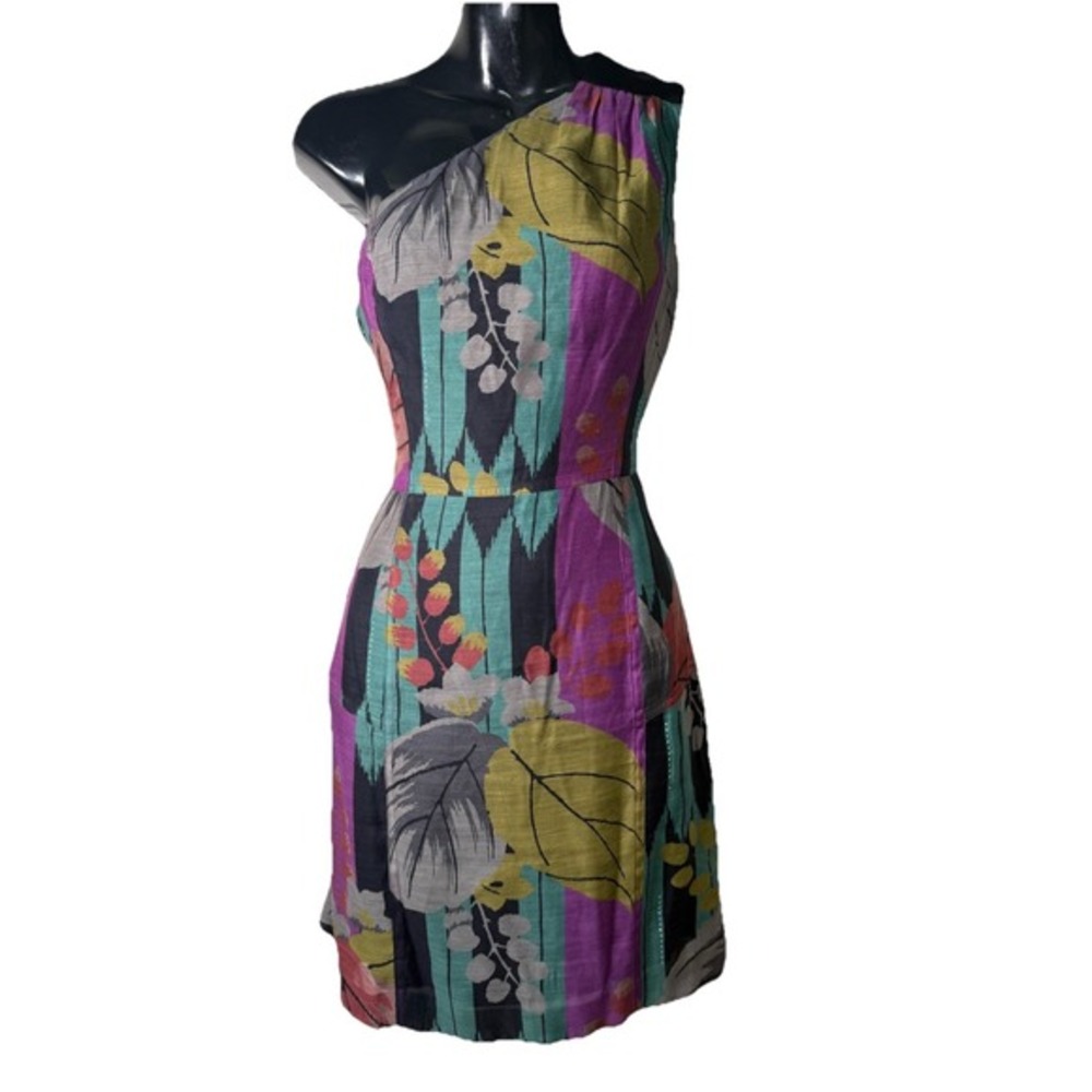 Sari Gueron‎ Silk Blend Dress Womens 4 Abstract Floral Cocktail Sheath Art - Picture 2 of 12